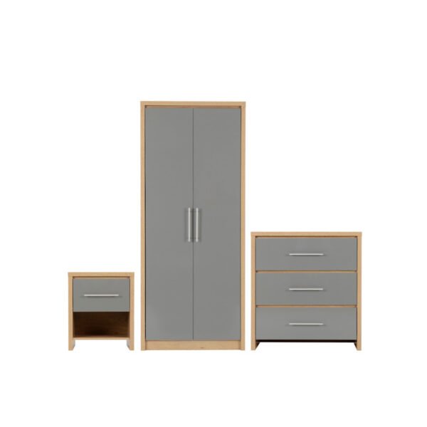 Bedroom Set in Light Oak Effect Veneer Grey High Gloss bedroom chest of drawers uk