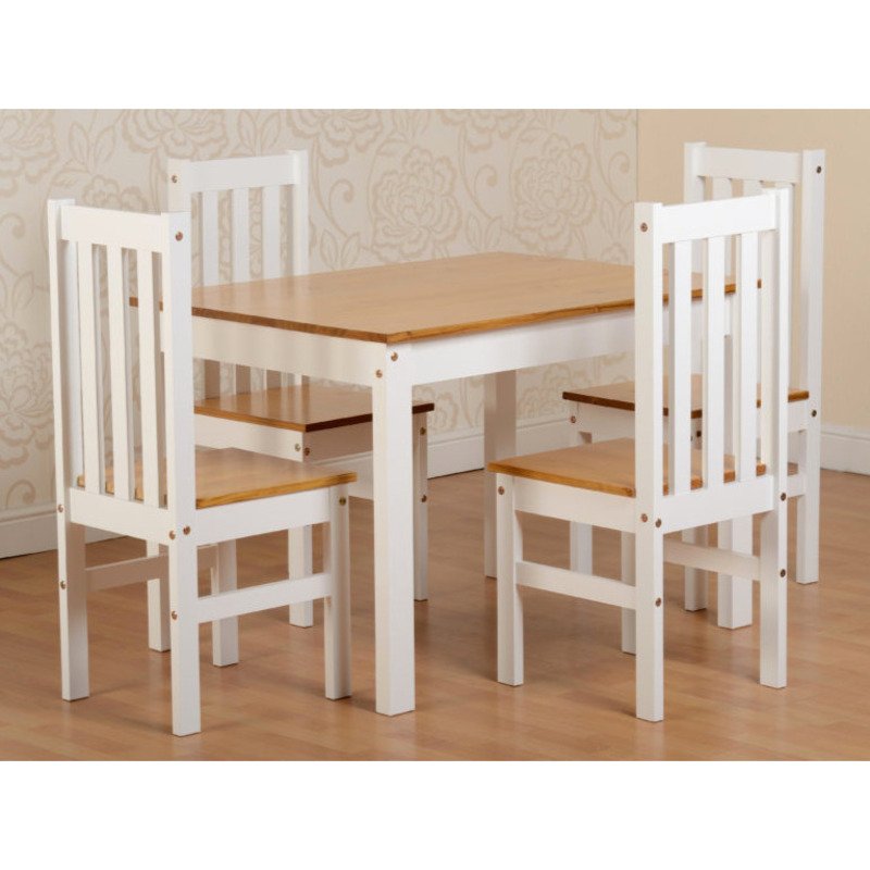 Sophia Contemporary Solid Pine Dining Set – 4 Chairs