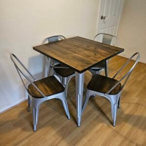 Homejoy Rao Tolix Contract Metal Dining Table with Oak top and All 4 Metal chairs with Oak seats.